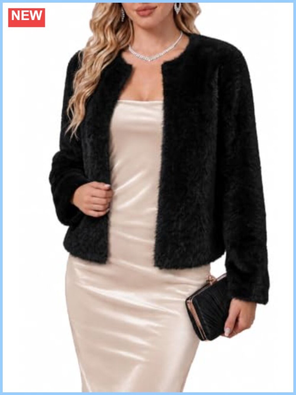 Wool Blend Faux Fur Open Front Cardigan Coat Fall Winter